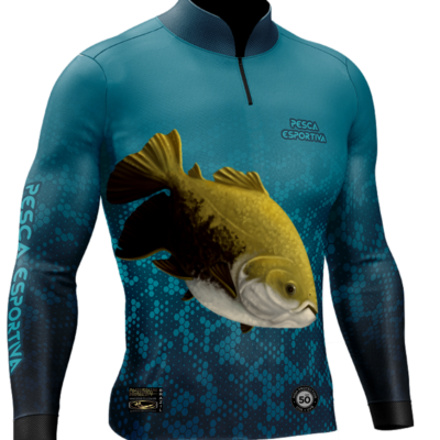 Camisa de Pesca Personalizada Tamba Amarelo Azul Preto Frente