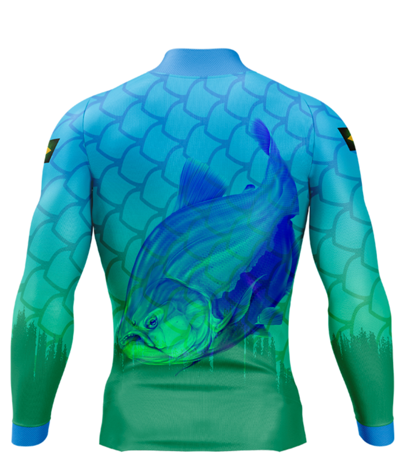 Camisa de Pesca Personalizada Tamba Azul Esverdeado Costas