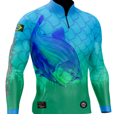 Camisa de Pesca Personalizada Tamba Azul Esverdeado Frente