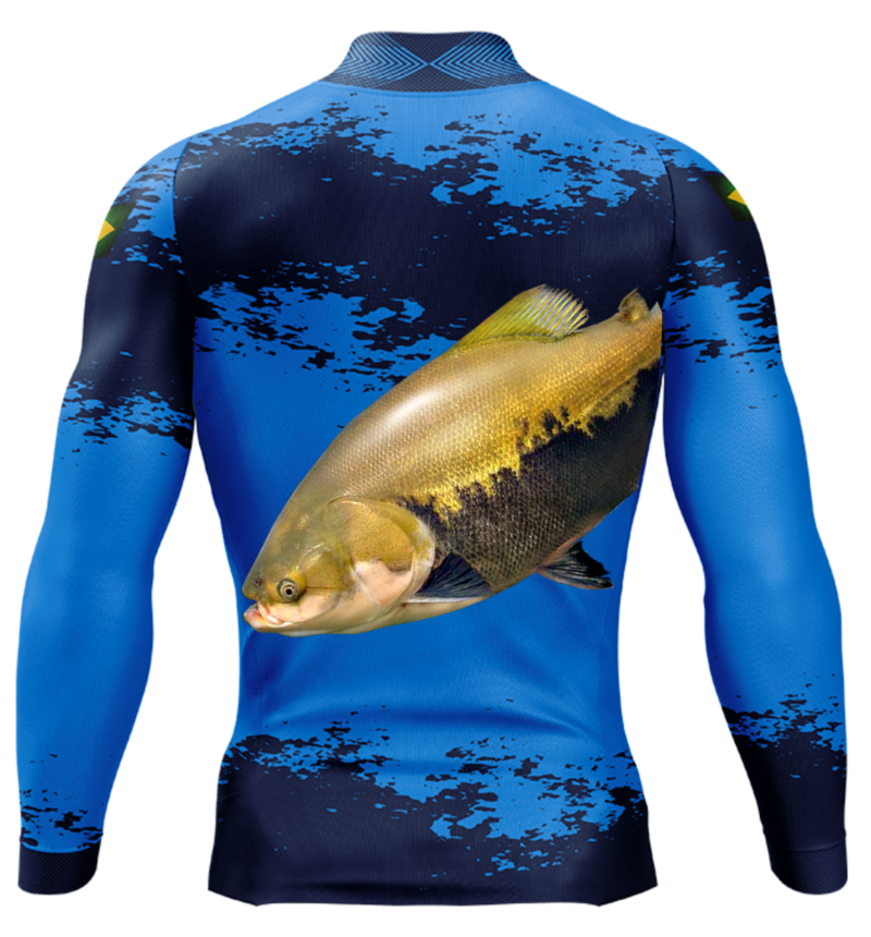 Camisa de Pesca Personalizada Tamba Azul com Preto Costas