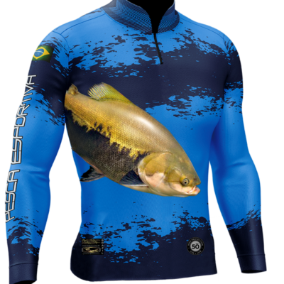 Camisa de Pesca Personalizada Tamba Azul com Preto Frente