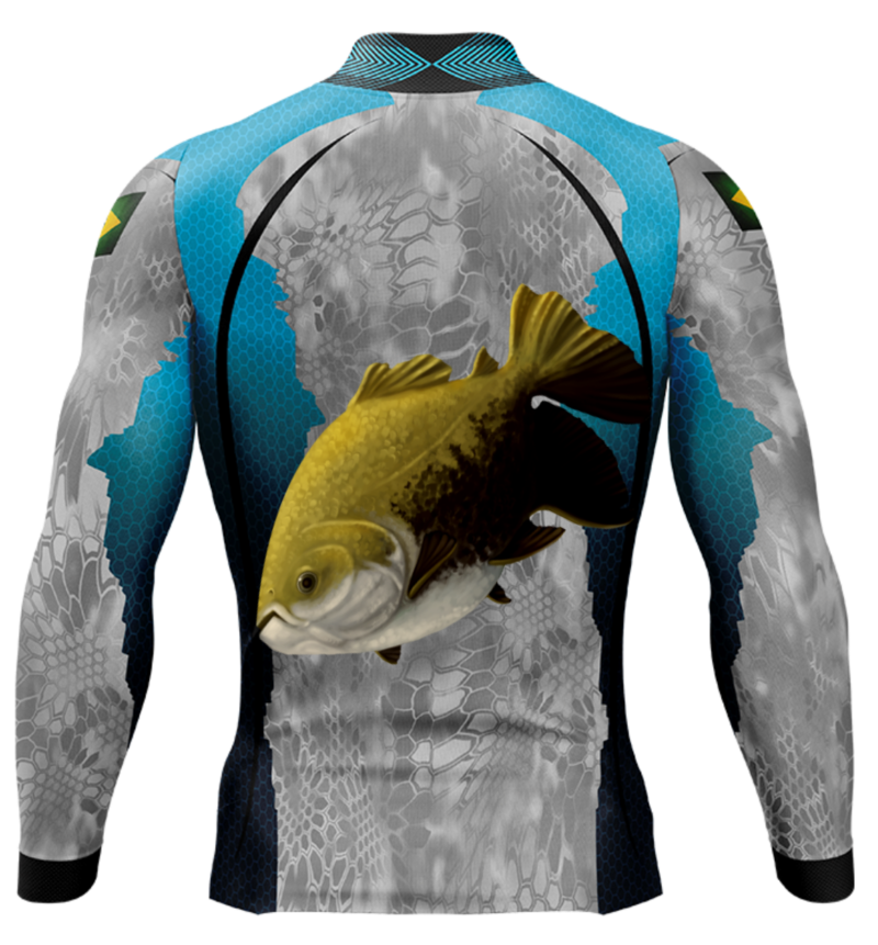Camisa de Pesca Personalizada Tamba Cinza Azulado Costas