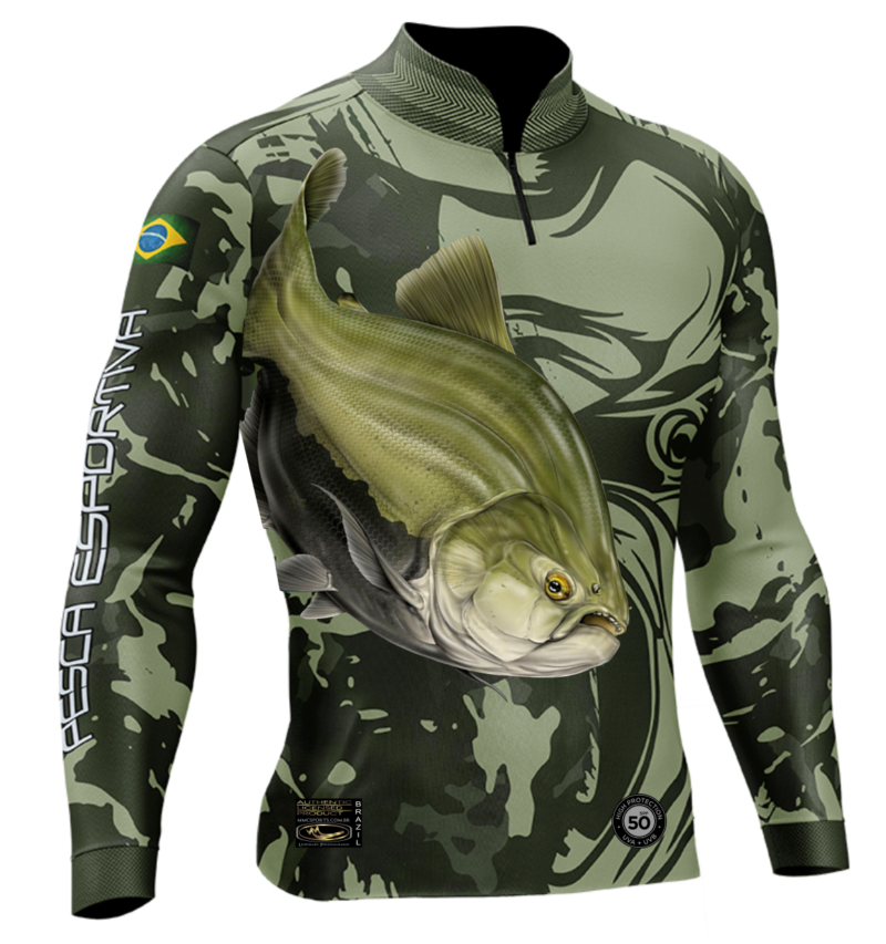 Camisa de Pesca Personalizada Tamba Cinza Claro Frente