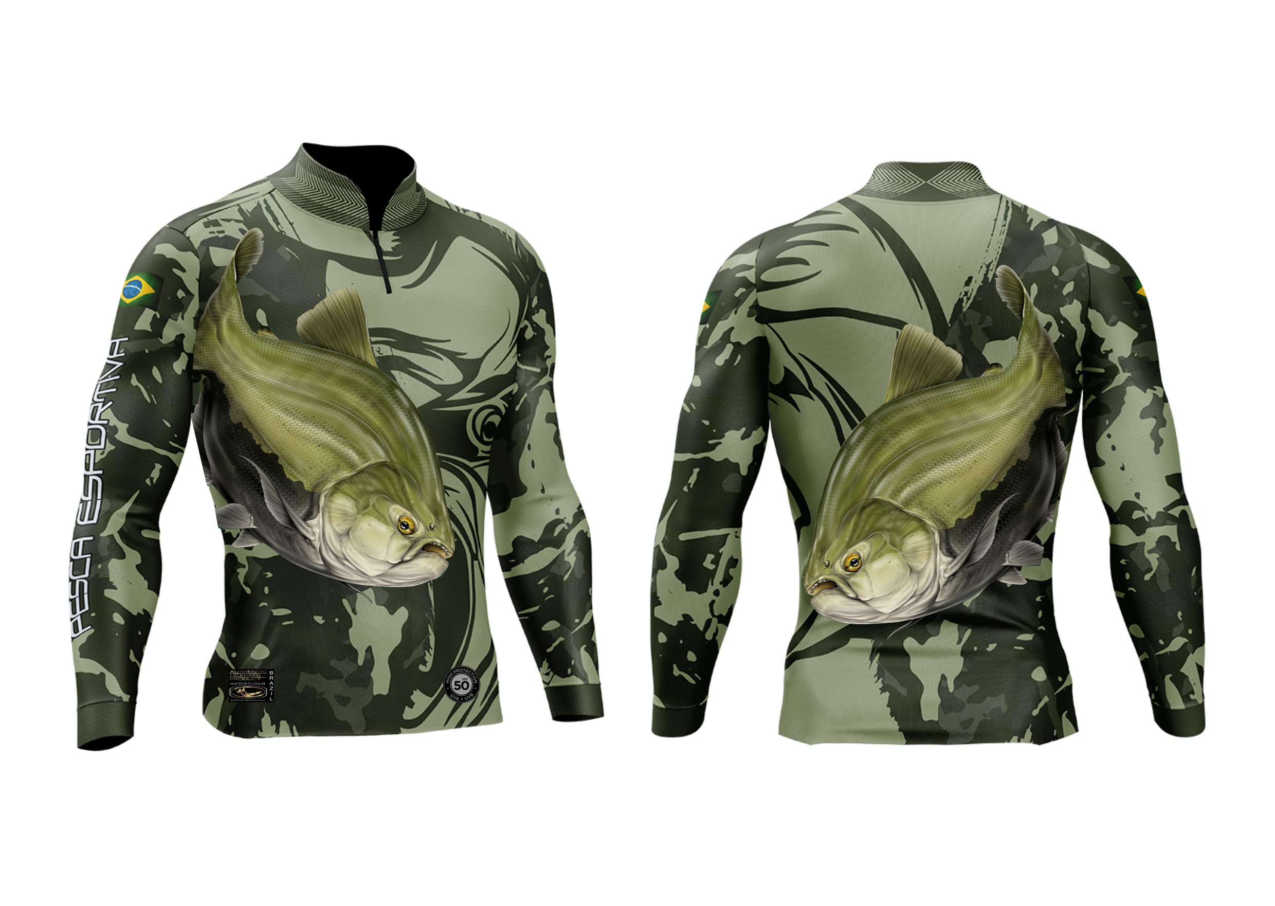 9 - Camisa de Pesca Personalizada Masculina Tamba Verde Musgo