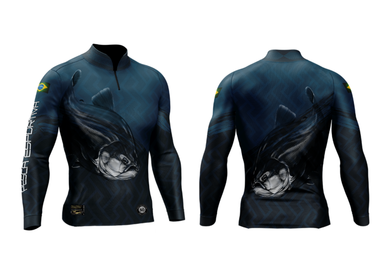 Camisa de Pesca Personalizada Tamba Cinza Escuro Frente e Costas
