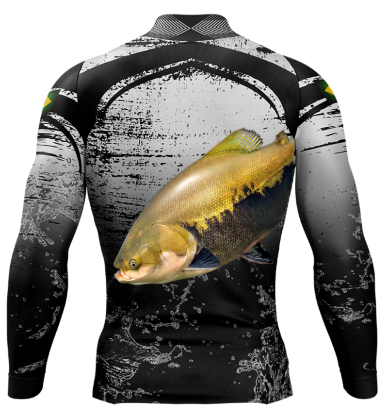 Camisa de Pesca Personalizada Tamba Cinza com Marrom Costas