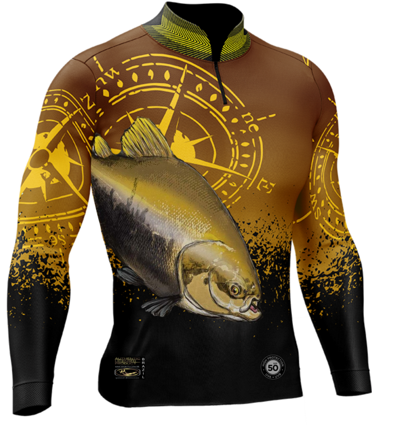 Camisa de Pesca Personalizada Tamba Laranja com Preto Frente