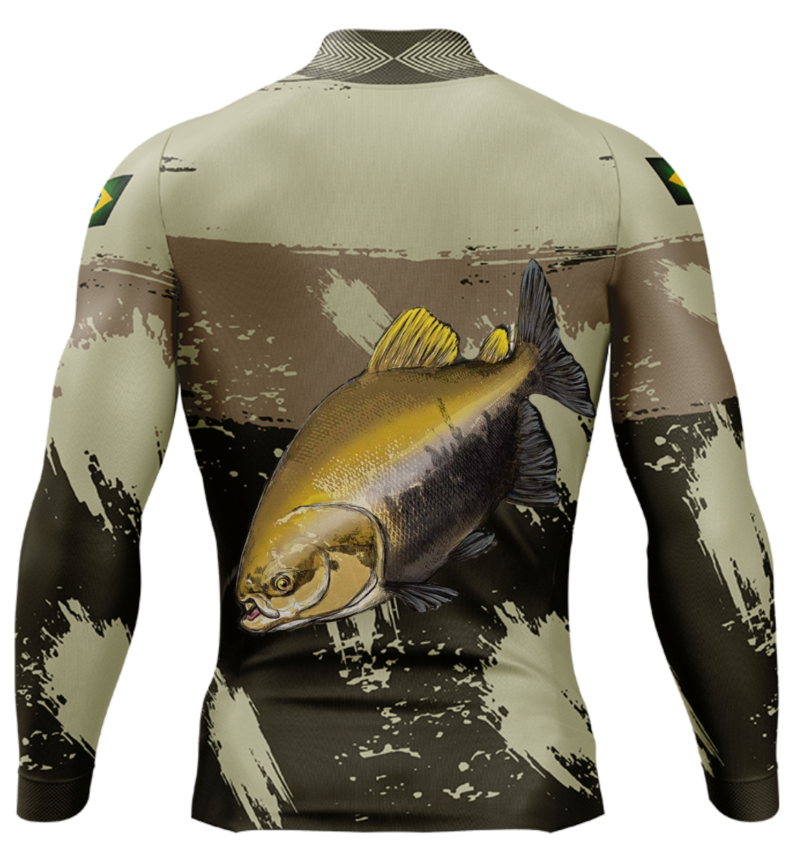 Camisa de Pesca Personalizada Tamba Marrom Claro Costas