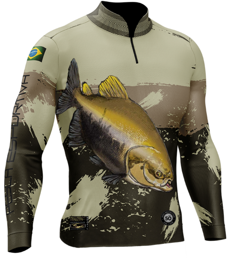 Camisa de Pesca Personalizada Tamba Marrom Claro Frente