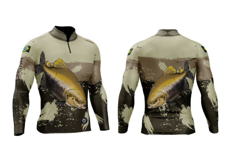 Camisa de Pesca Personalizada Tamba Marrom Claro Frente Costas
