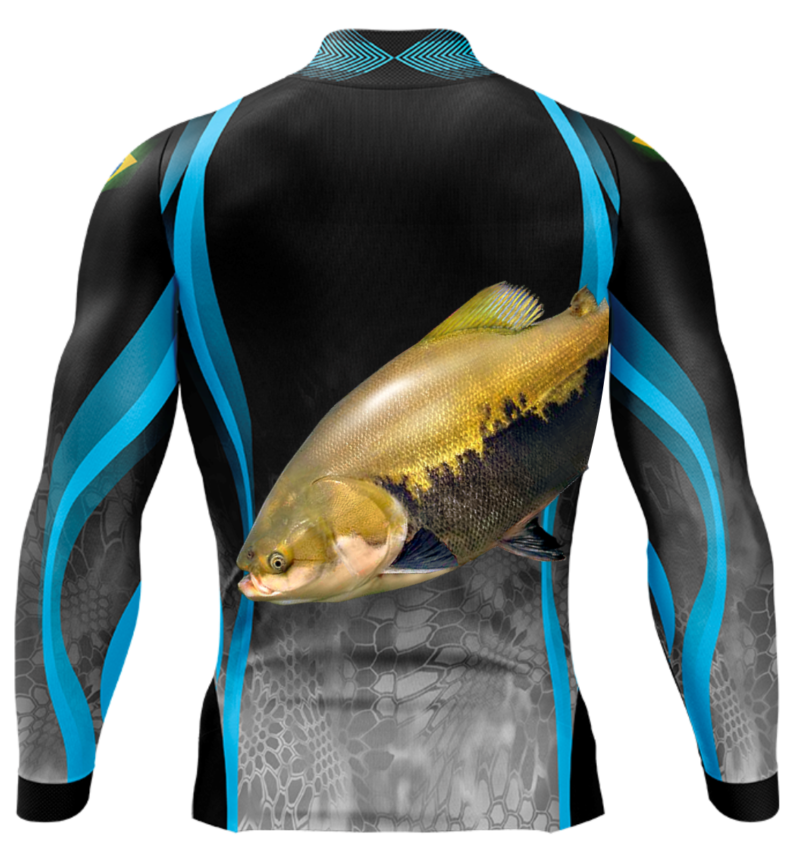 Camisa de Pesca Personalizada Tamba Preto Azulado Costas