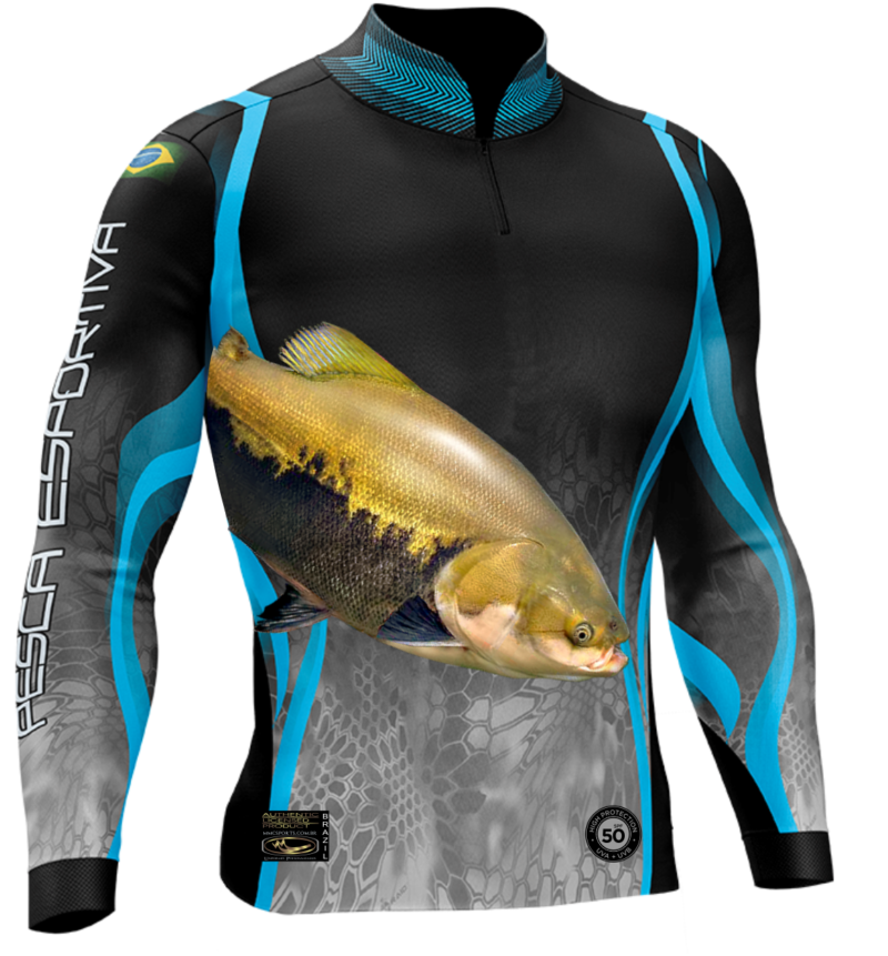 Camisa de Pesca Personalizada Tamba Preto Azulado Frente