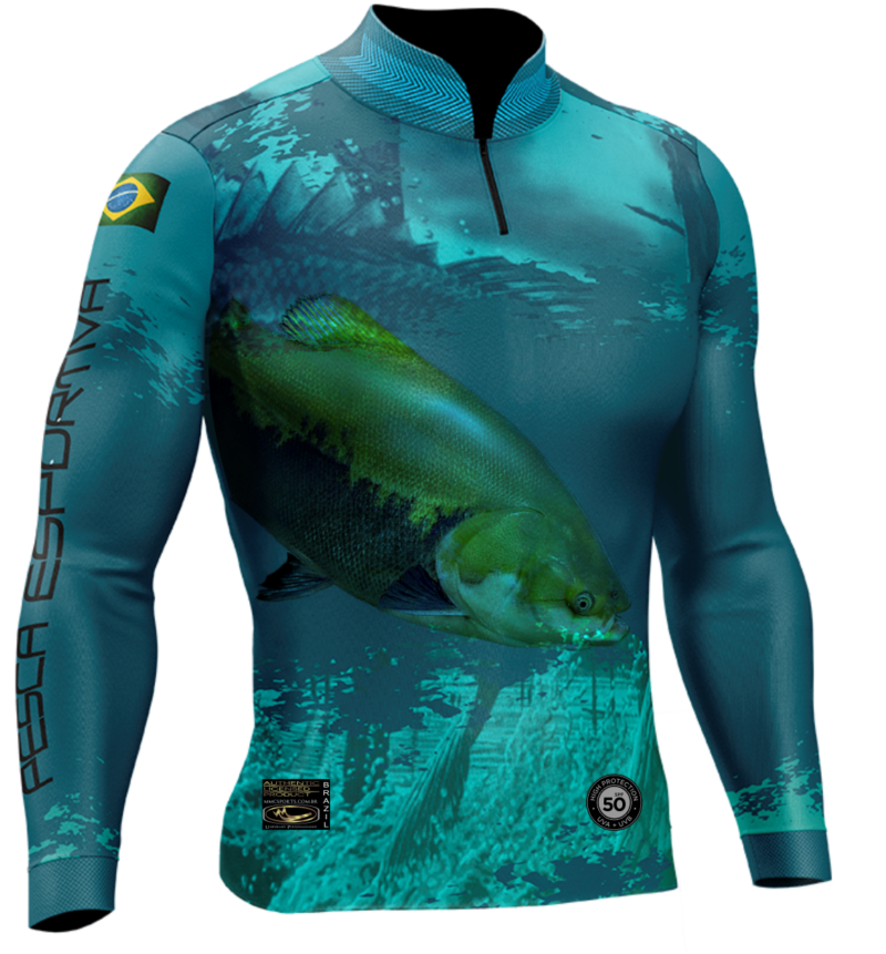 Camisa de Pesca Personalizada Tamba Verde Azulado Frente