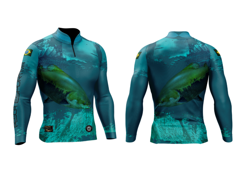 Camisa de Pesca Personalizada Tamba Verde Azulado Frente Costas